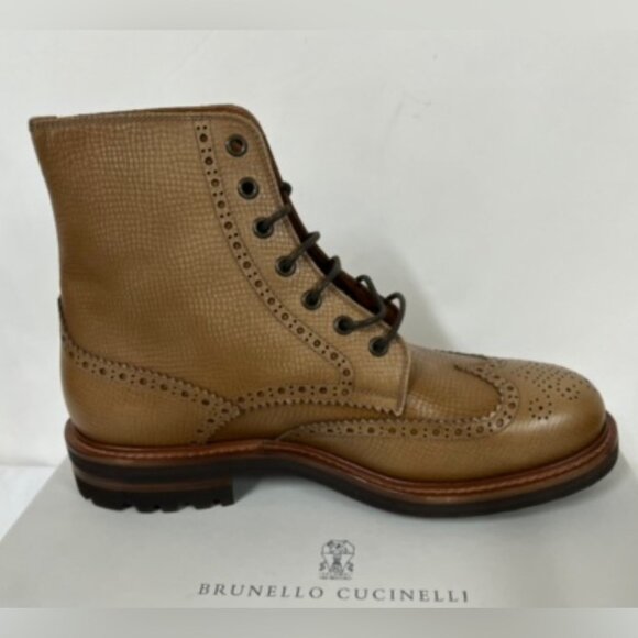 NIB Brunello Cucinelli Tan Textured Leather Wingtip Boots 42EU/9US $1595.00 main image 6